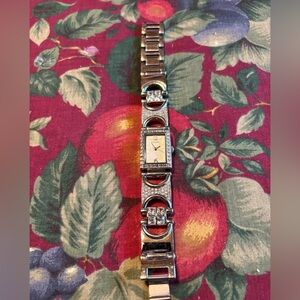 FOSSIL SILVER TONE WATCH W CRYSTALS GUC BERDS BATTERY